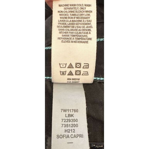 New Lucky Brand Sofia Capri Jean Sz 12/31 Black Curvy teal accent Lucky You zip - Picture 13 of 13